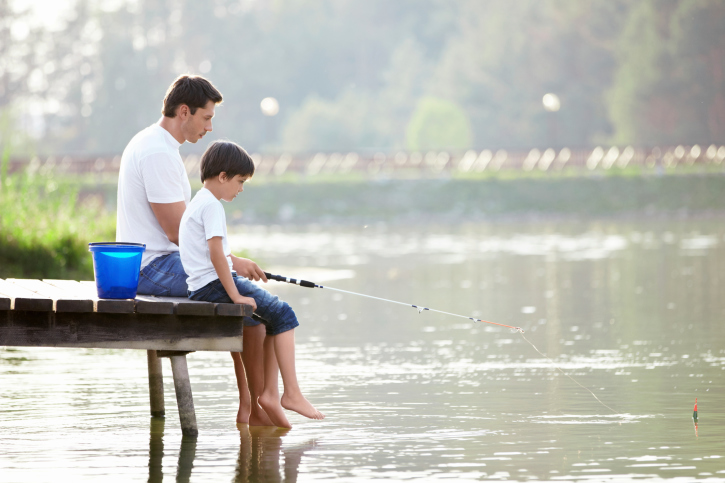 dad and son fishing
